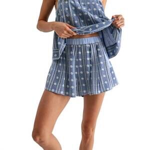 NEW CAMELLIA embroidered checkered shorts in blue